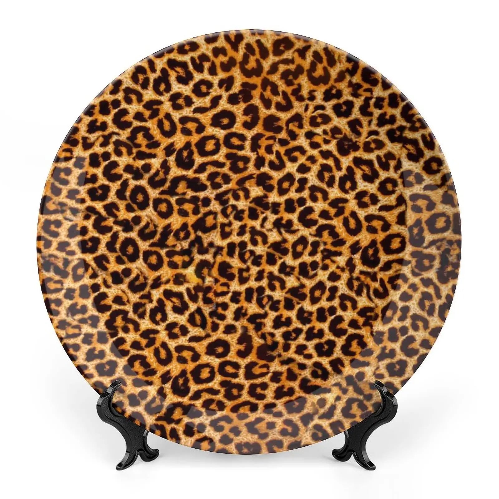 Leopard Print Porcelain Plate, African Pattern Print Ceramic Wall Hanging Decor Accessory for Dining Table Tabletop Home Decor