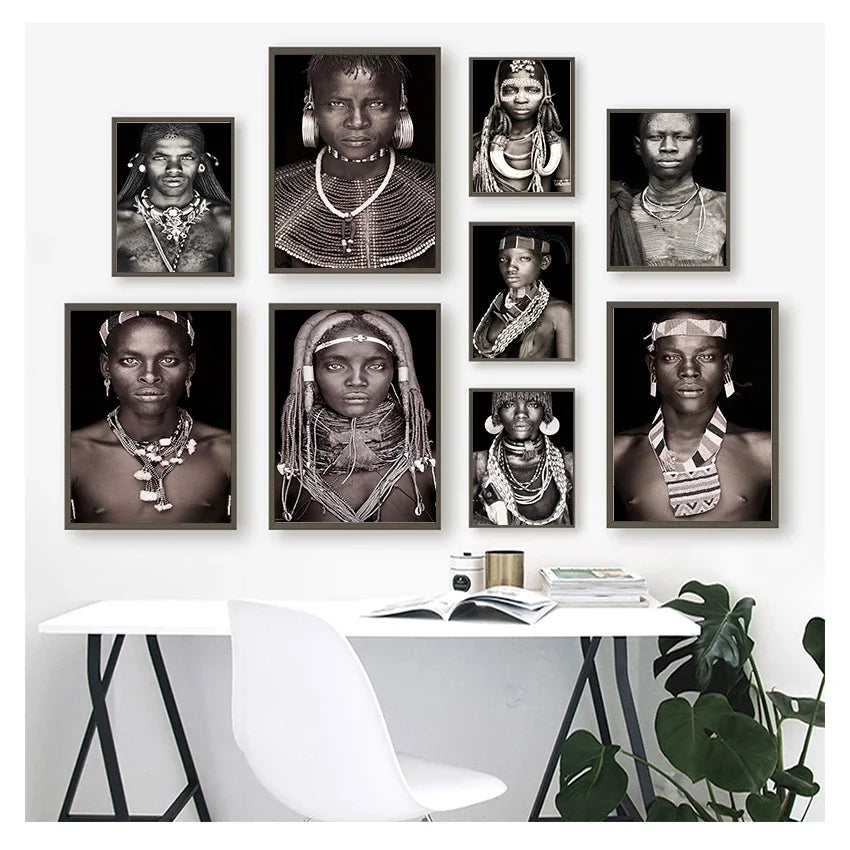 Black and White African Women Man Living Room Canvas Painting Wall Pictures Quadro Cuadros Wall Art Portrait Home Decoration