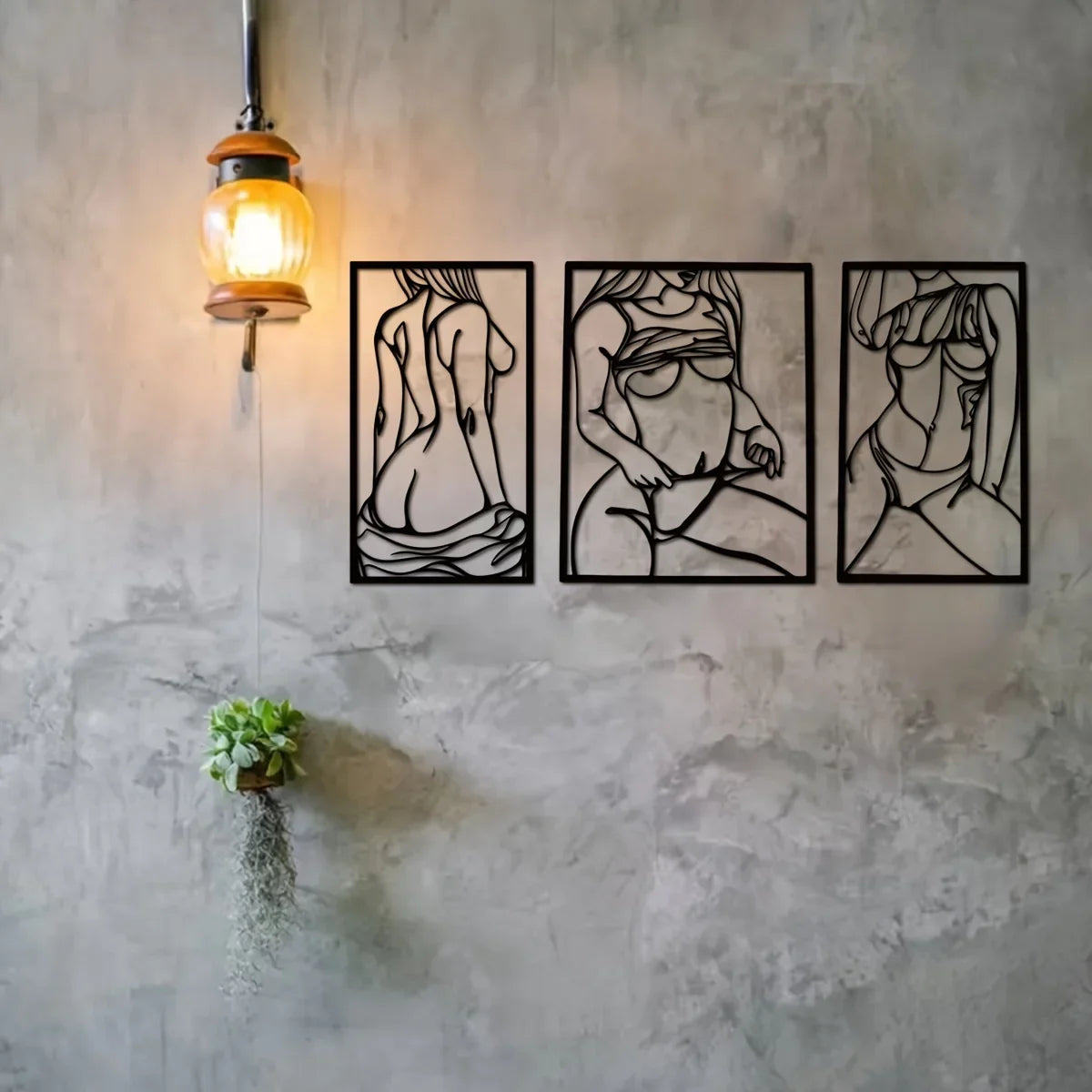 1pc Metal Art Wall Decor, Black Female Body in Frame, Hanging Steel Bathroom Decoration, Iron Set Large Wall Art Sticker