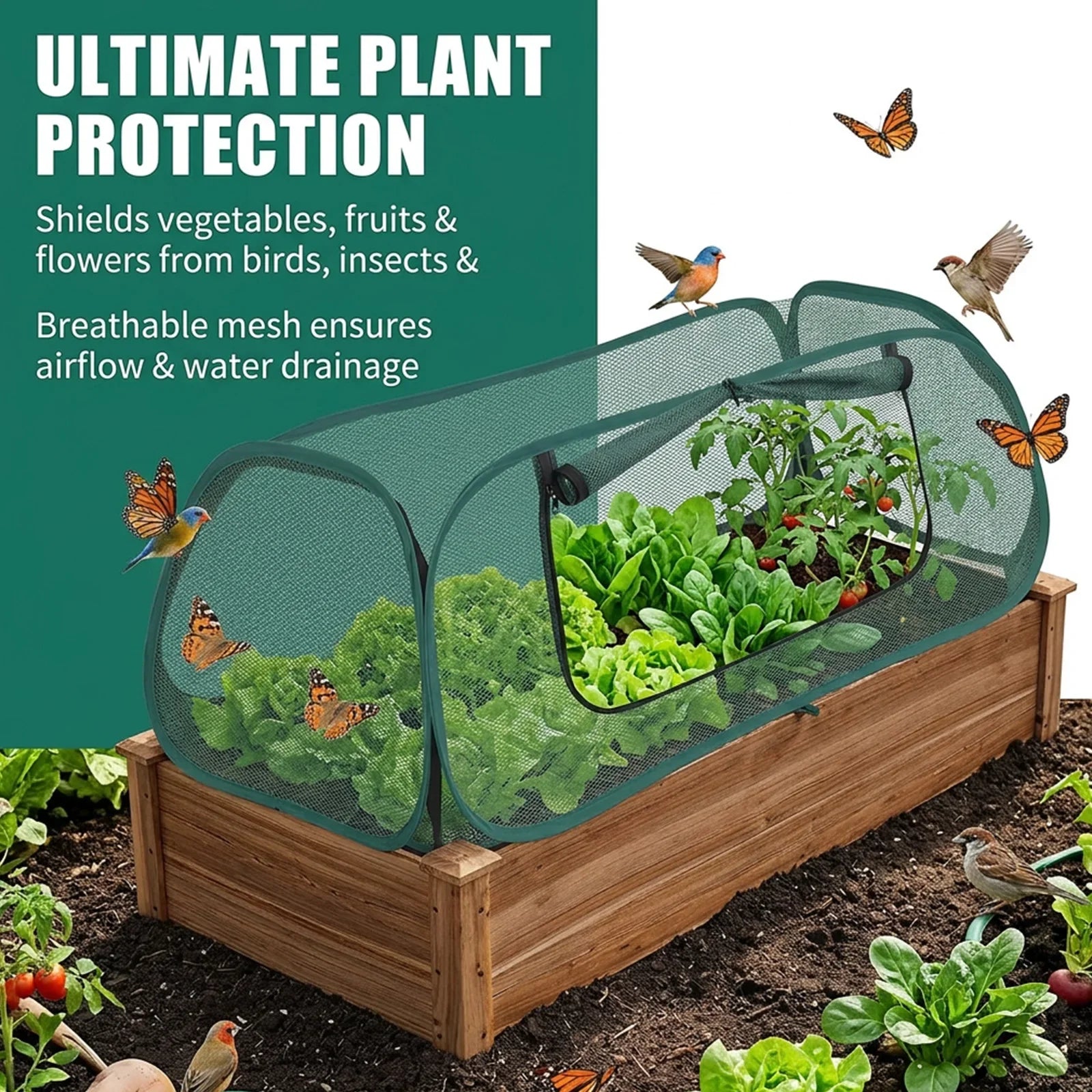1/2Pcs Garden Bed Mesh Cover Foldable Plant Protection Netting with Stakes Pop Up Raised Flower Bed Bird Proof Net Planter Cover
