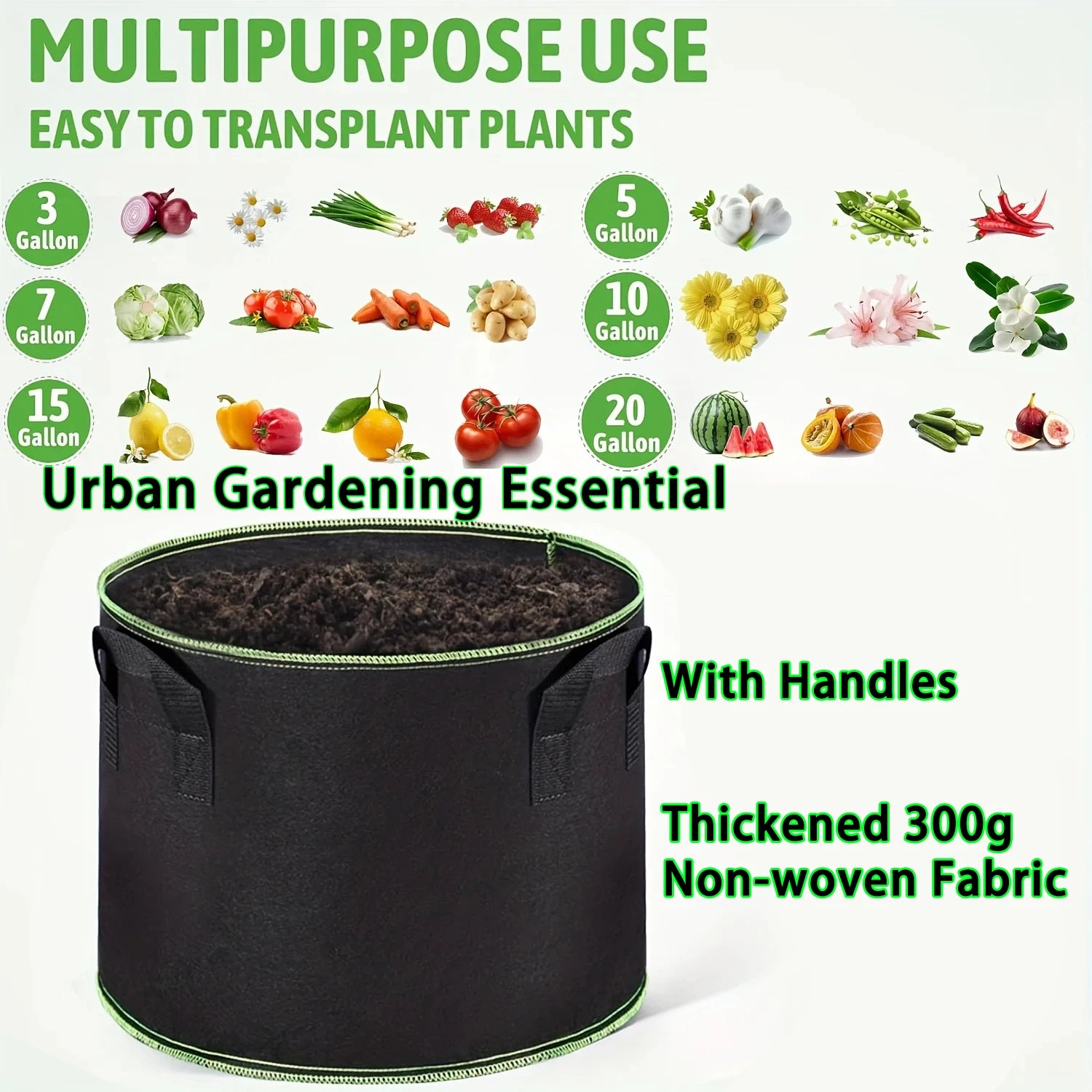 3/5/7 Gallon Grow Bags for Vegetable/Flower/Plant Fabric Pots with Handles Reinforced Aeration Planting Bags for Vegetables