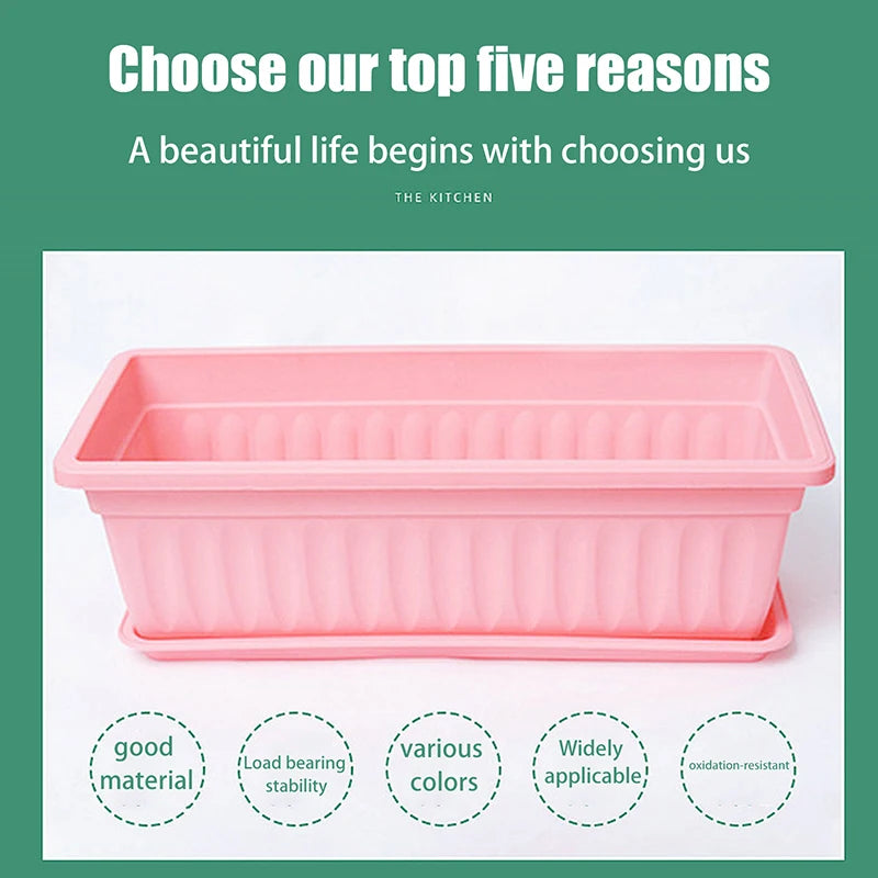 Breathable Plastic Rectangular Flowerpots 1Set Vegetable Planters For Balcony Indoor Gardening Plant Pot Home Garden Decor