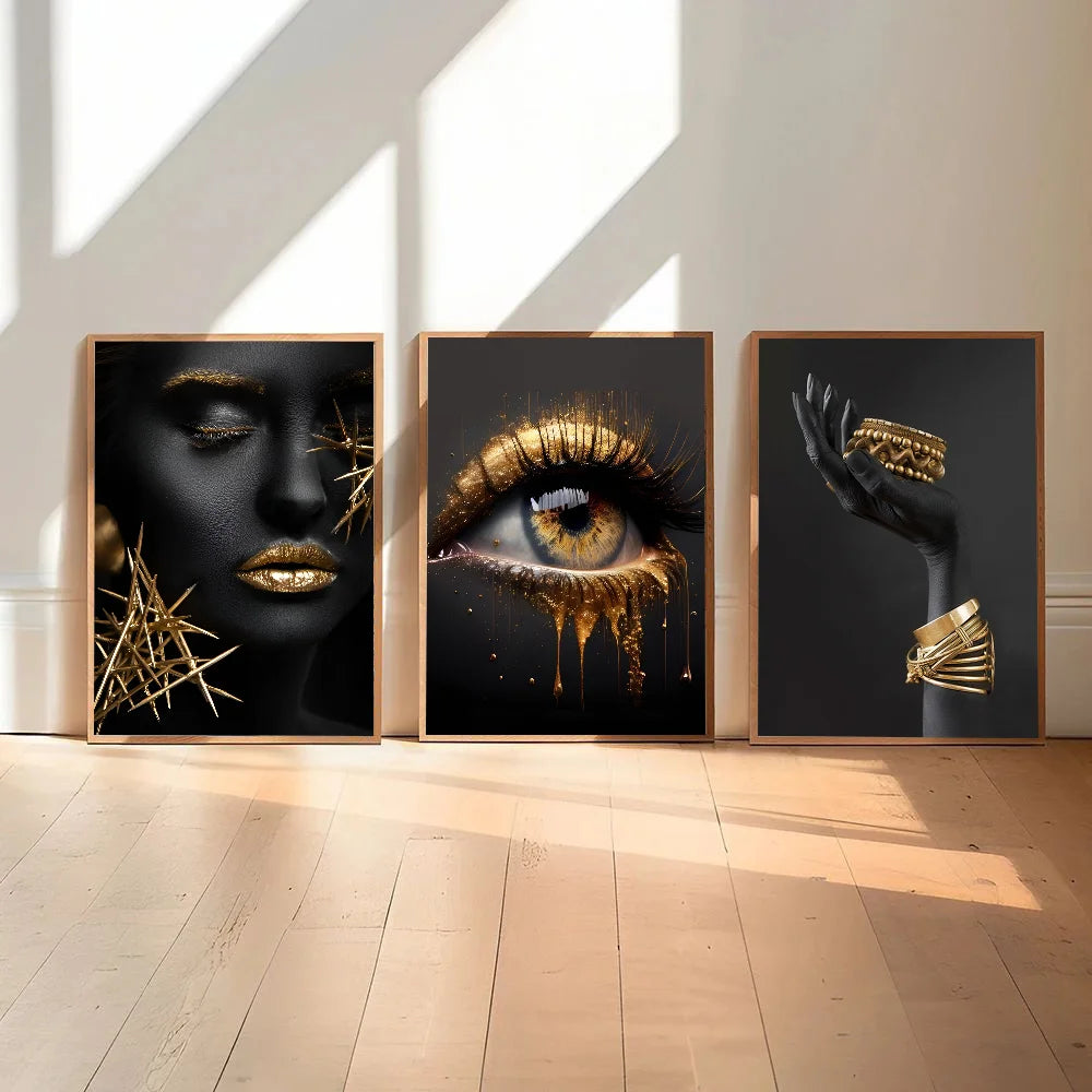 1PC Modern Black Gold African Woman Portrait Poster Paper Print Home Living Room Bedroom Entrance Bar Restaurant Cafe Art