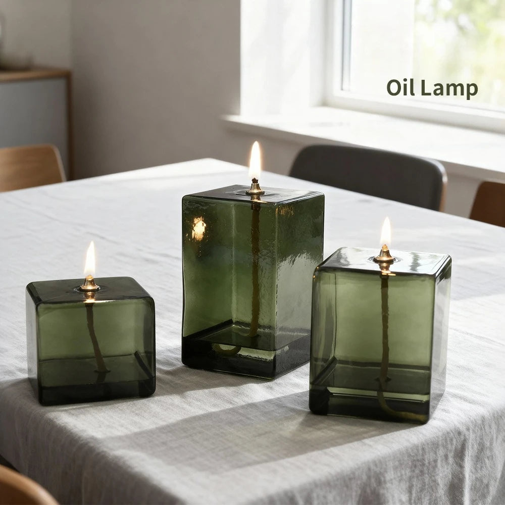 Creative Glass Candle Holder Room Decoration Color Square Candle Holder Home Furnishings Home Desktop Smoke Free Crispy Oil Lamp