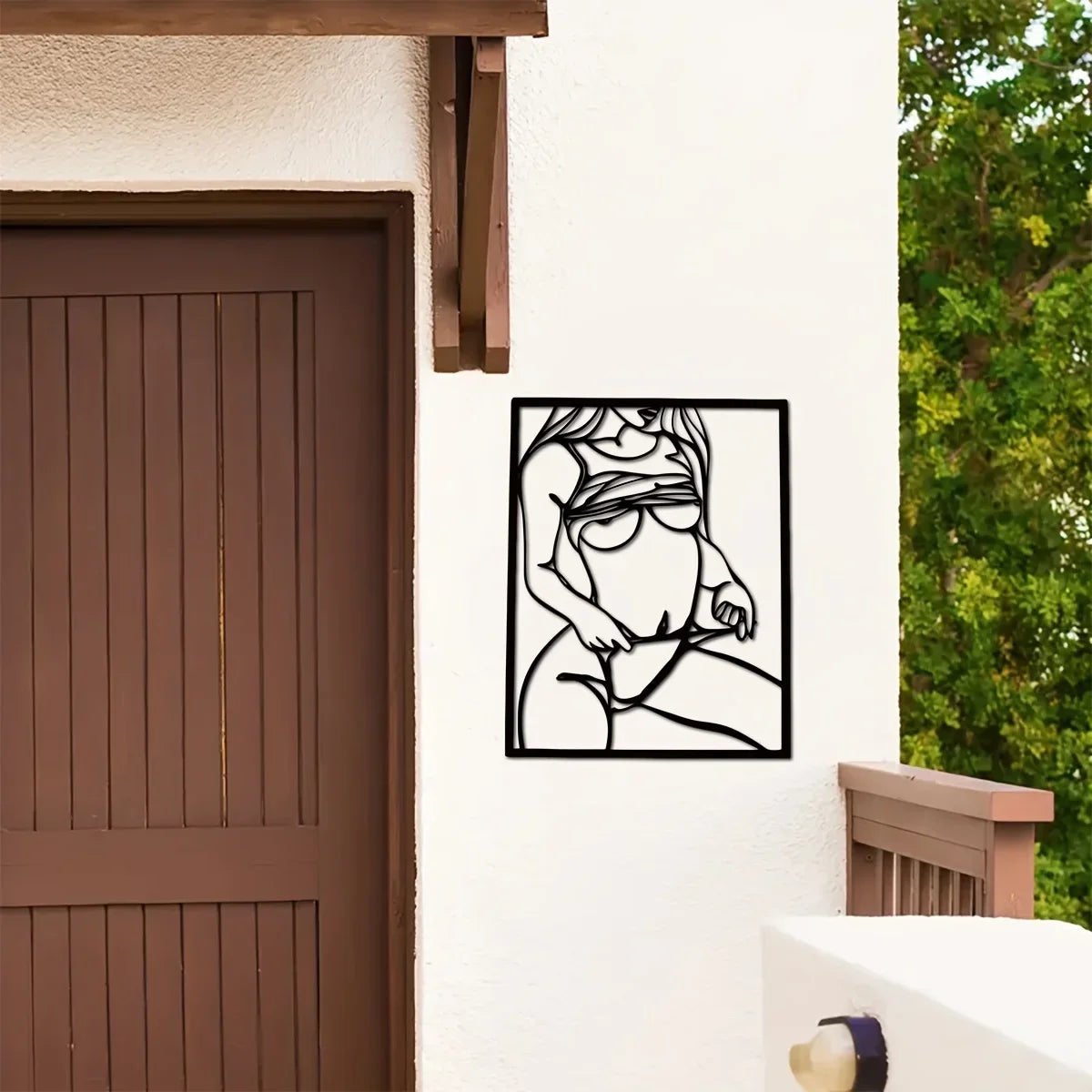 1pc Metal Art Wall Decor, Black Female Body in Frame, Hanging Steel Bathroom Decoration, Iron Set Large Wall Art Sticker