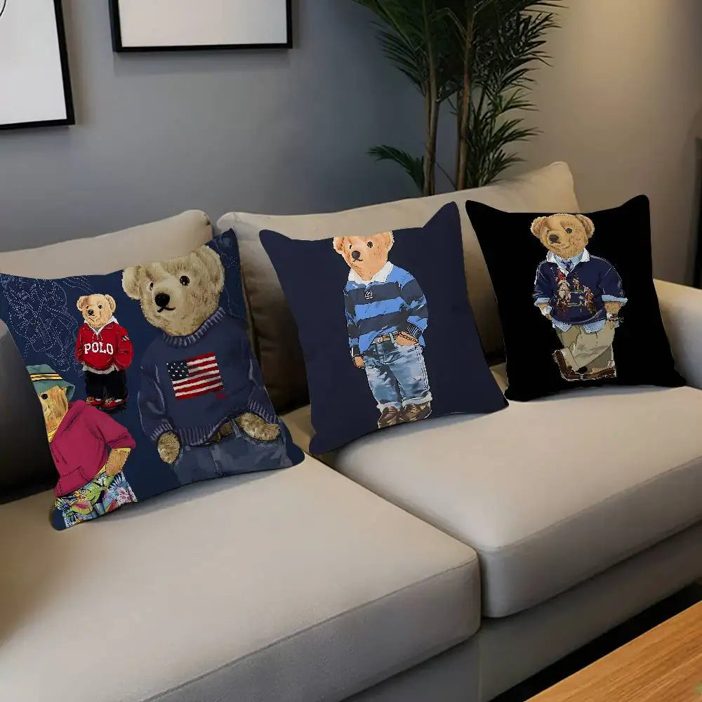 Cute Teddy Bear Happy Pillow Gifts Home Office Furnishings Bedroom Sofa Car Cushion Cover Case 45x45cm