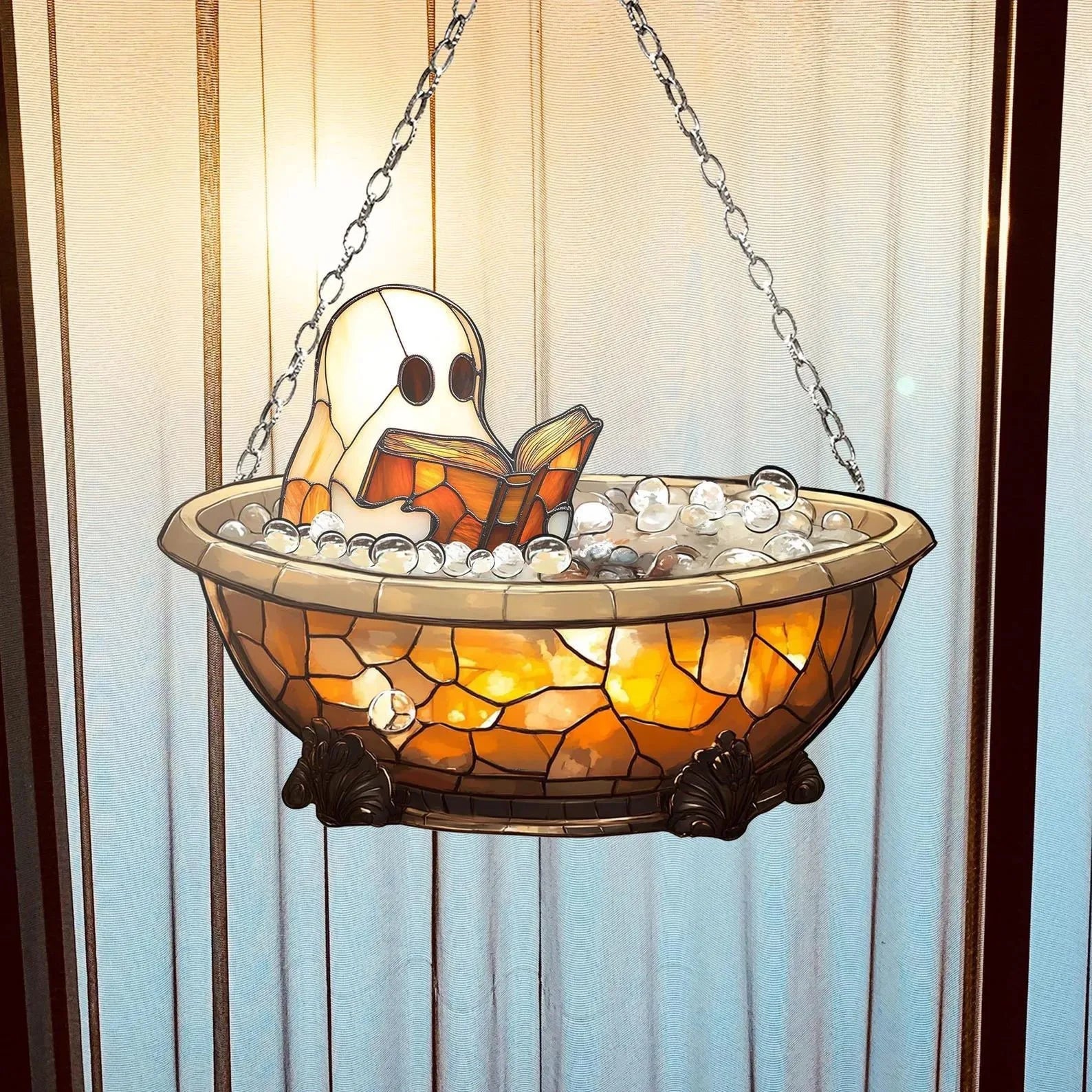 Halloween Ghost Reading Book Hanging Decor Acrylic Window Hanging Ornament Garden Decoration Props Halloween Party Decoration