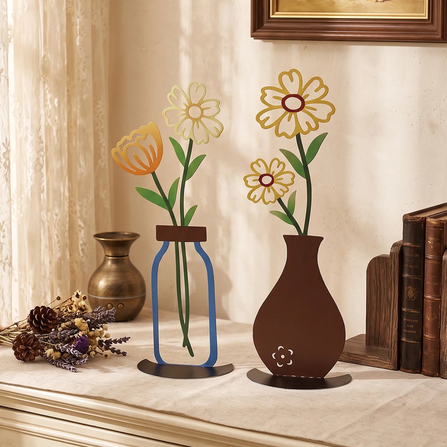 Nordic Iron Art Hollow Flower Vase Metal Line Craft Home Decor Atmosphere Ornament