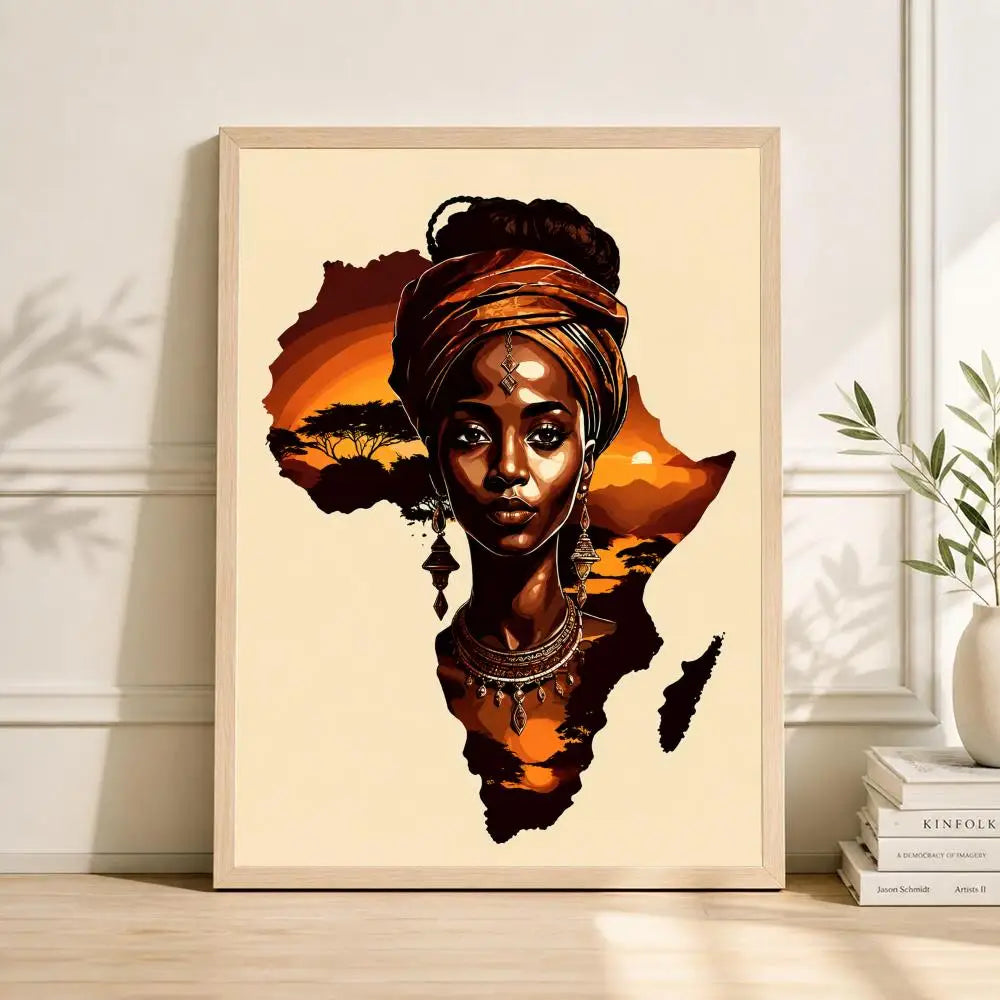 African Woman Map Silhouette Print Poster Modern and Elegant Wall Stickers for Home Decor Living Room Dormitory Wall Art