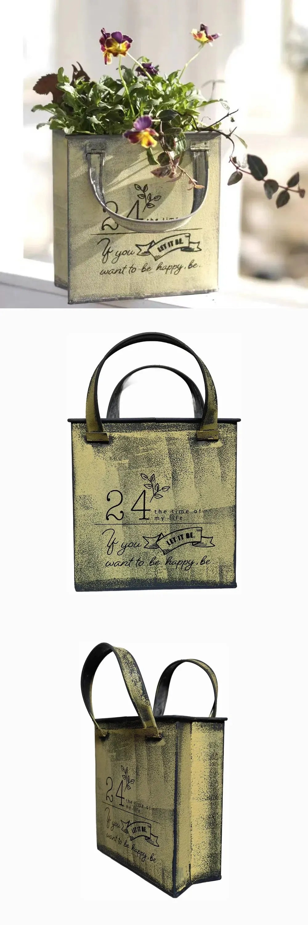 Iron Retro Handbag Shape Wall Mounted Flower Pot Home Furnishing Courtyard Garden Planting Decoration Metal Flowerpot Ornament