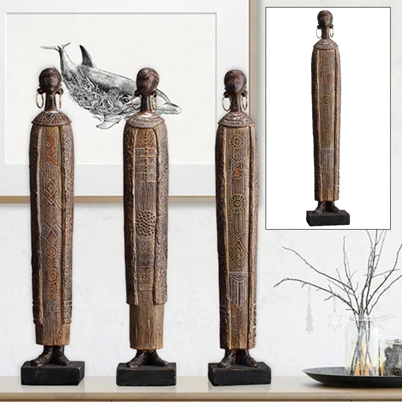 African Statue Sculpture Resin Figurines Women Girl for Home Cabinet Hotel