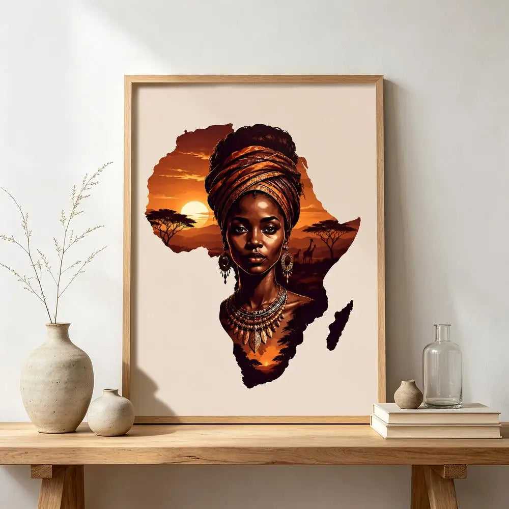 African Woman Map Silhouette Print Poster Modern and Elegant Wall Stickers for Home Decor Living Room Dormitory Wall Art