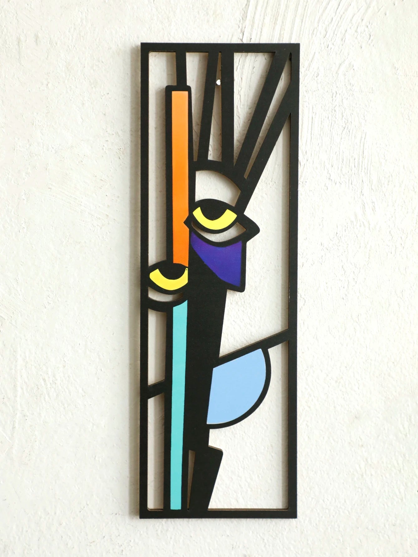 Abstract Wooden Wall Hanging Boho Modern Geometric Face Design Hanging Decor for Boho Home Decor, Living Room, Bedroom, Office
