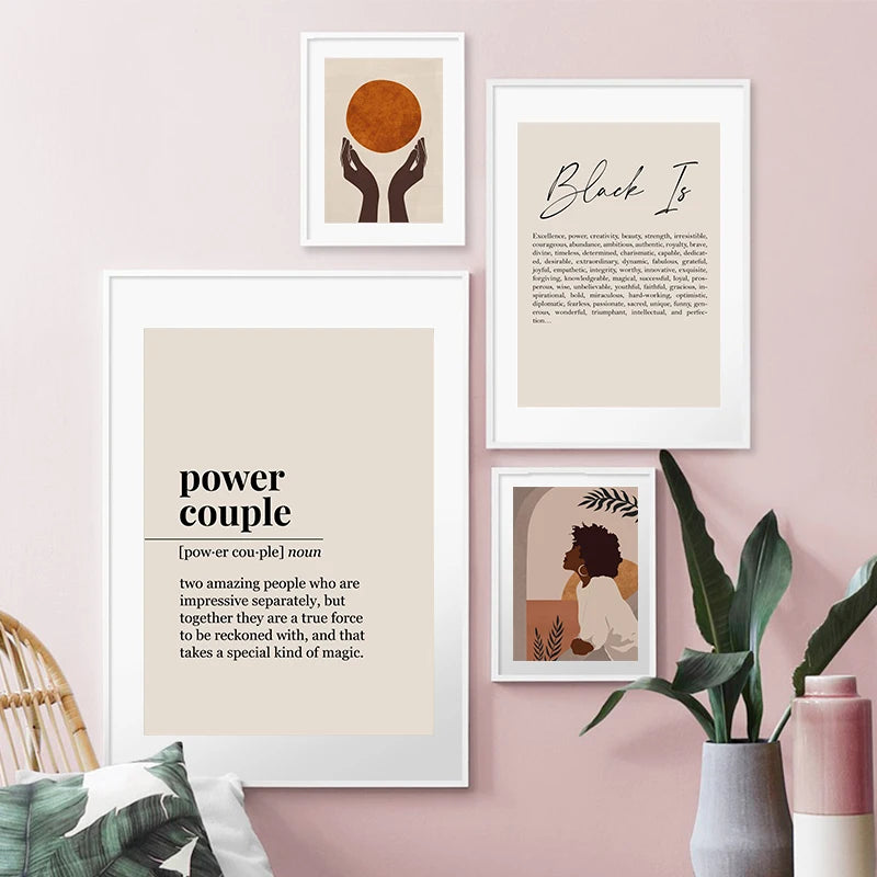 Black Woman Man Illustration Abstract Prints African American Couple Love Poster Boho Hands Canvas Painting Bedroom Home Decor
