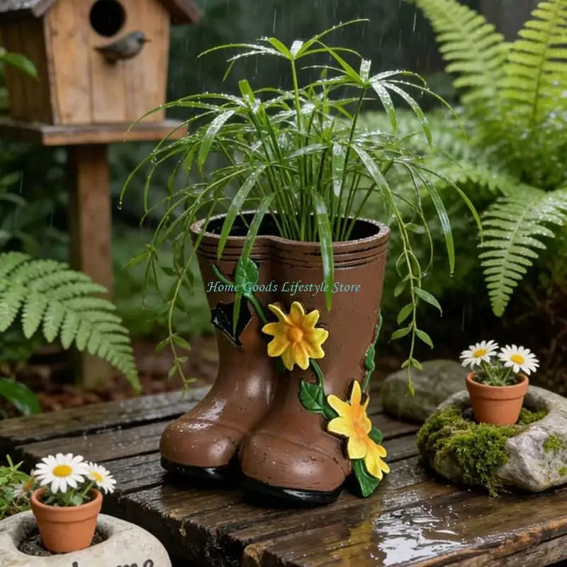 E74E Boot Planter Decorative Planter Boot Design Flower Pot Gardens Home Decors Gift