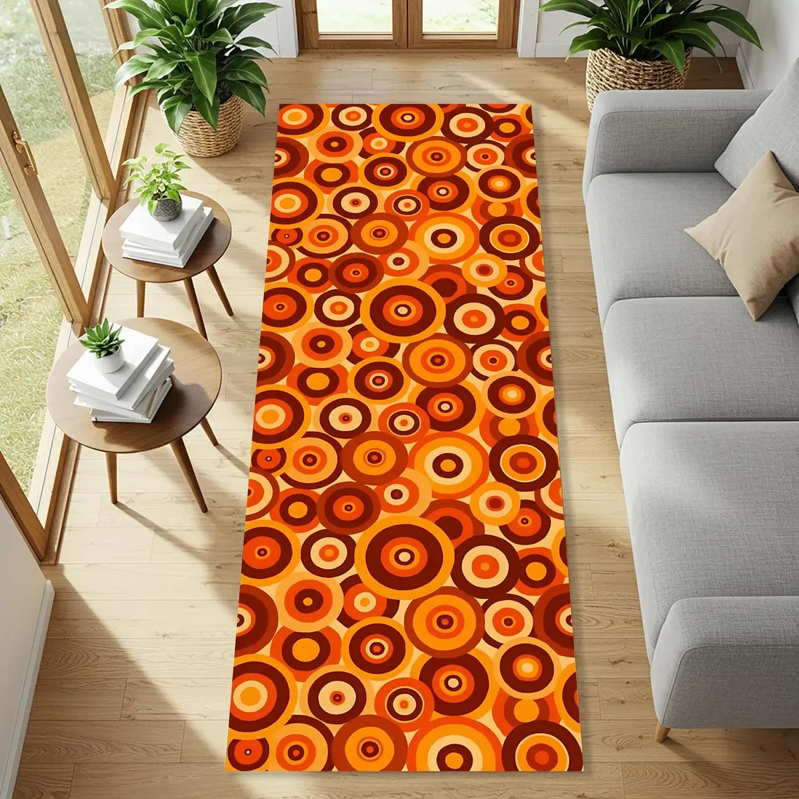 Retro Wave Runner Rug with Orange and Brown Swirl Rug Funky Mid Century Modern Carpet 70s Aesthetic Hallway Floor Decor for Home