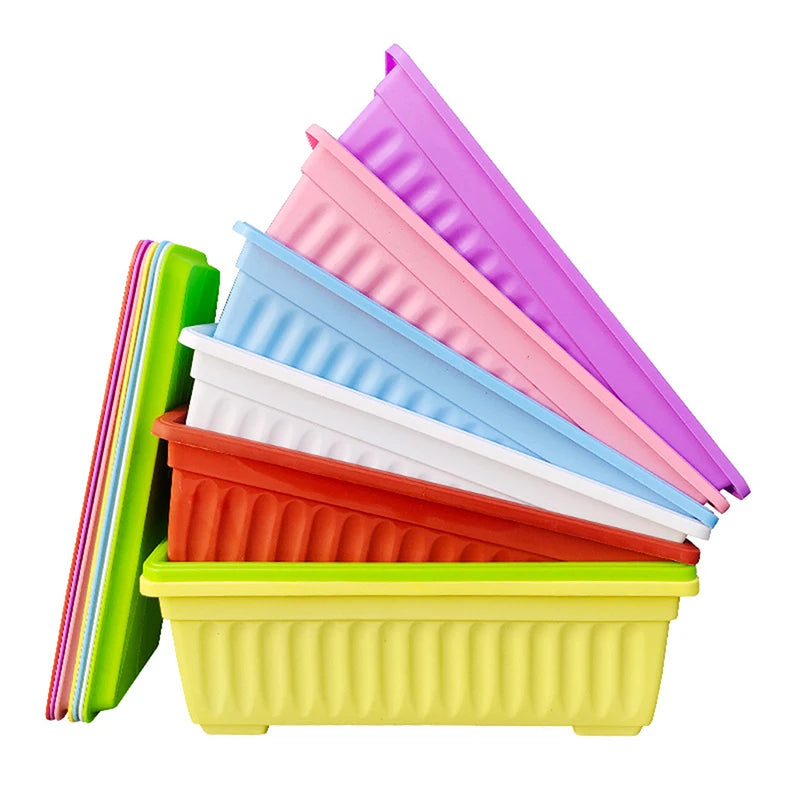 Breathable Plastic Rectangular Flowerpots 1Set Vegetable Planters For Balcony Indoor Gardening Plant Pot Home Garden Decor