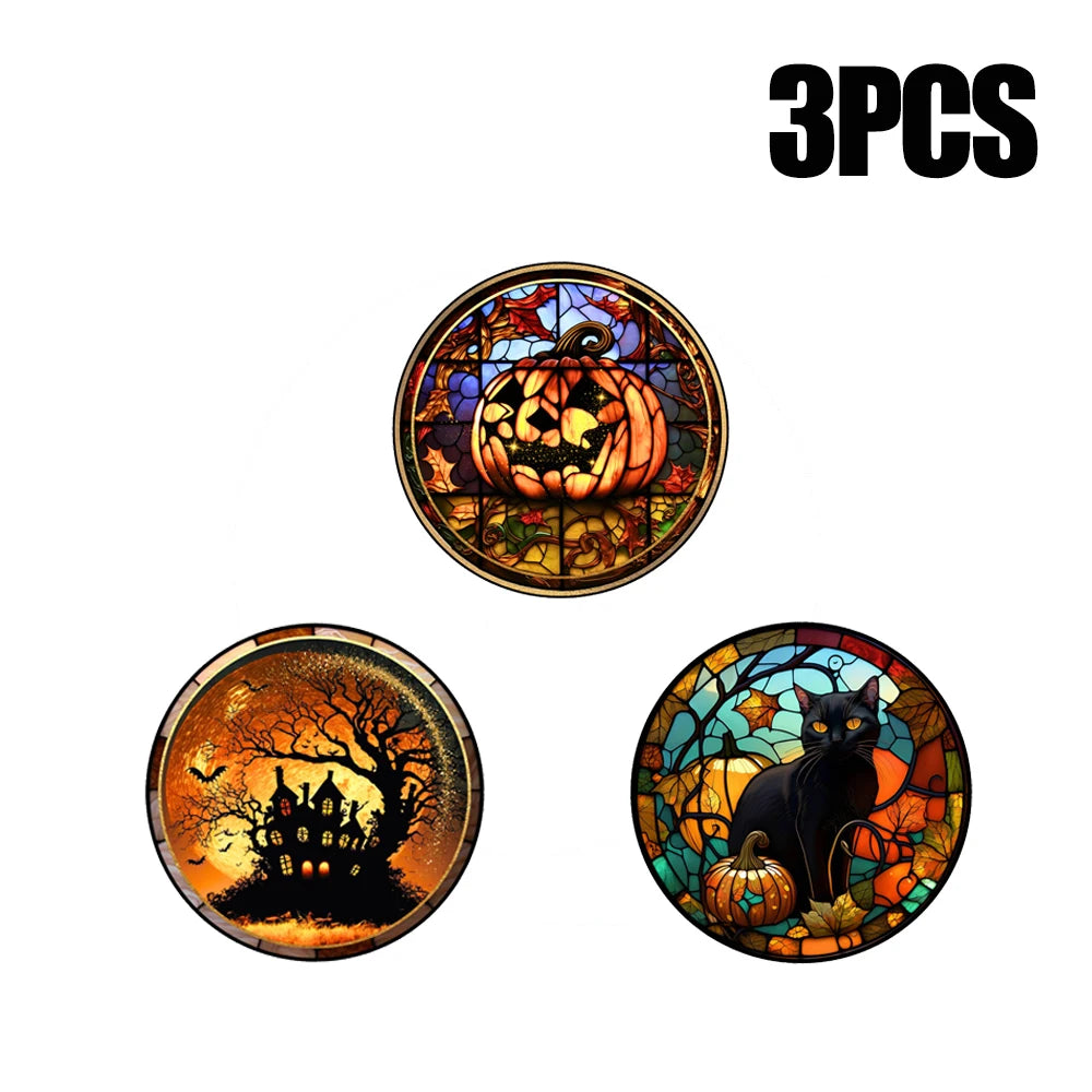 Halloween PVC Static Glass Stickers Scary Castle Cat Glass Stickers Non Adhesive Removable Party Home Decorations