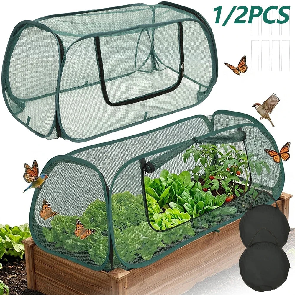 1/2Pcs Garden Bed Mesh Cover Foldable Plant Protection Netting with Stakes Pop Up Raised Flower Bed Bird Proof Net Planter Cover