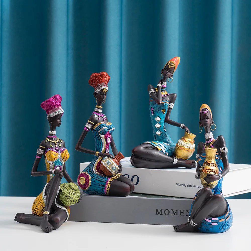 RAKKS Abstract African Black Women Sculpture Decoration Home Wine Cabinet Model Room Coffee Shop Resin Crafts