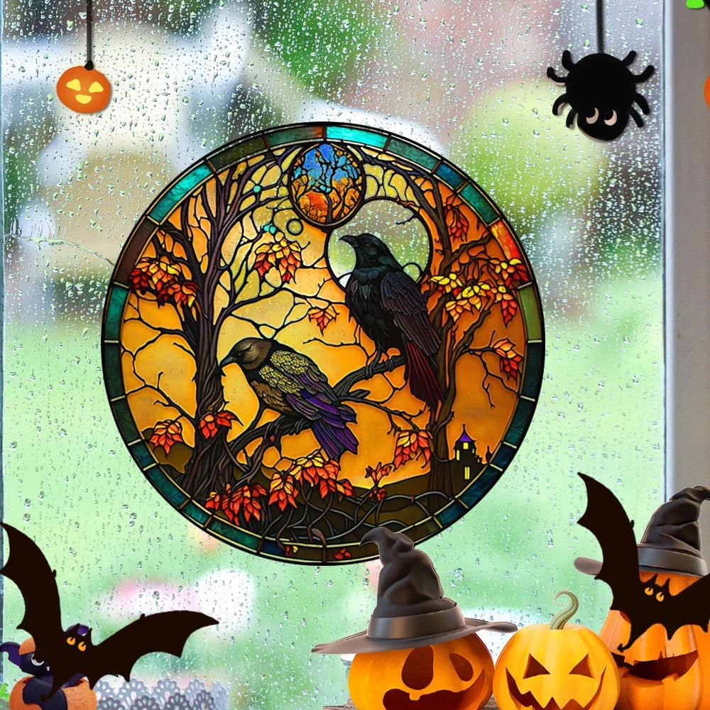 Halloween PVC Static Glass Stickers Scary Castle Cat Glass Stickers Non Adhesive Removable Party Home Decorations