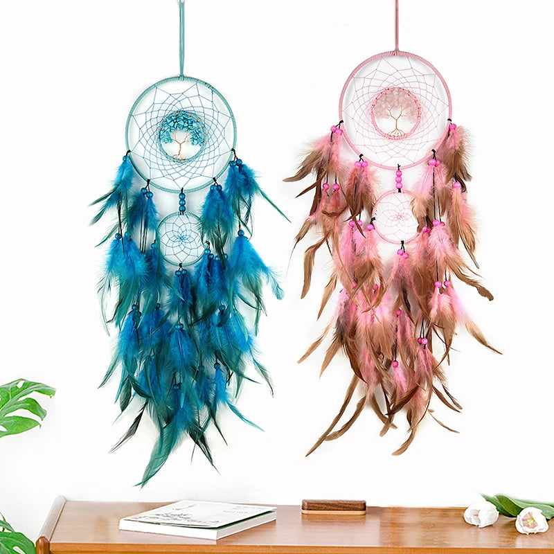 Dream Catcher Living Room Hanging Ornaments Crystal Tree of Life Hand-woven Wind Chimes Birthday Festival Gifts Home Decorations