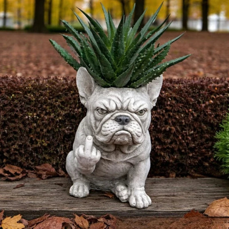 Grumpy French Bulldog Resin Planter Outdoor Garden Lawn Desktop Decor Creative Flower Pot Art Craft Ornament Gift