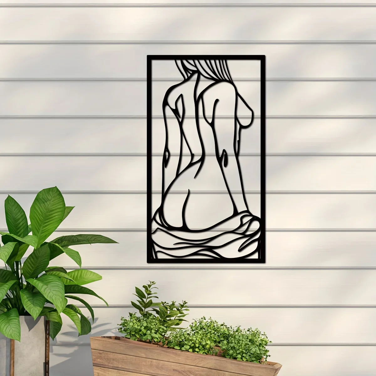 1pc Metal Art Wall Decor, Black Female Body in Frame, Hanging Steel Bathroom Decoration, Iron Set Large Wall Art Sticker
