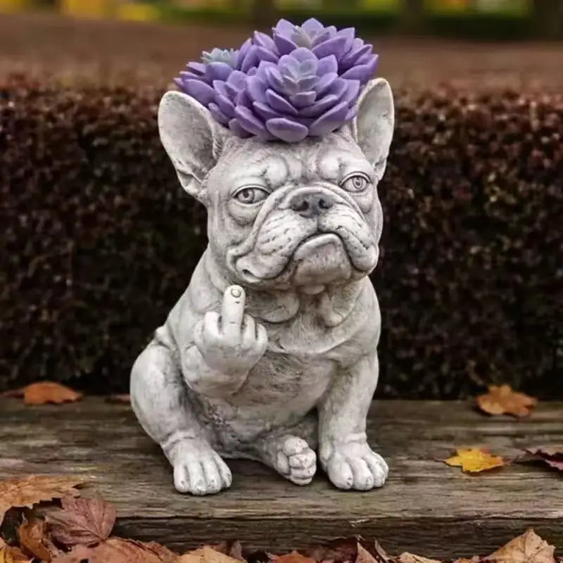 Funny Attitude Dog Planter, French Bulldog Resin Flower Pot for Indoor Outdoor Garden Ornament