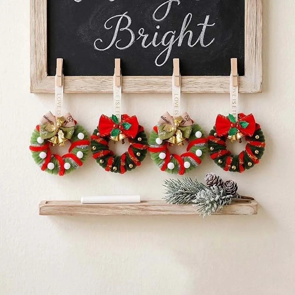 Small Size Christmas Mini Wreath Vibrant Colors Handmade Craft Holiday Hanging Pendant Bow Ribbon Lightweight