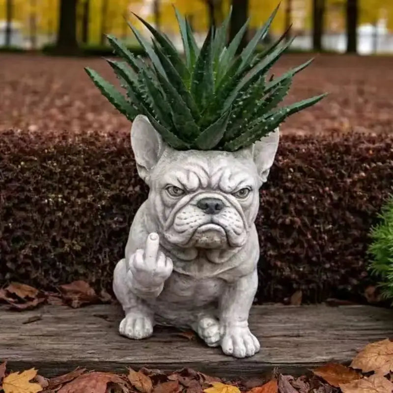 Funny Attitude Dog Planter, French Bulldog Resin Flower Pot for Indoor Outdoor Garden Ornament