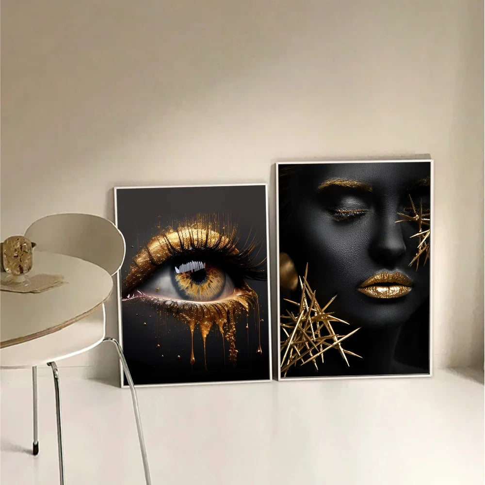 1PC Modern Black Gold African Woman Portrait Poster Paper Print Home Living Room Bedroom Entrance Bar Restaurant Cafe Art