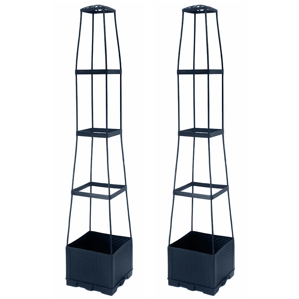 4 Tier Planter Stake Tower with Trellis Garden Planter Box Plant Pot Raised Garden Bed for Climbing Plant Vegetables Fruit Flowe