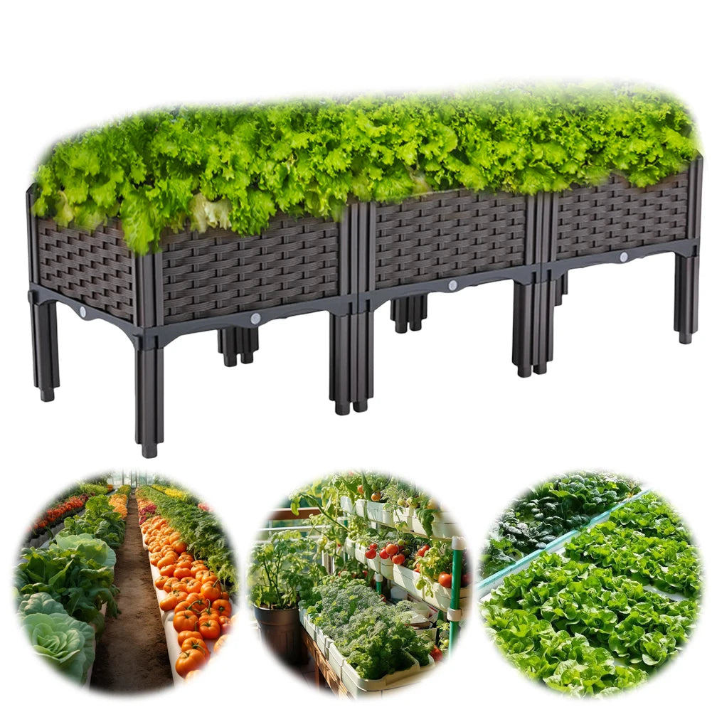 Plastic Planting Container with Legs Raised Planter with Drainage Holes Raised Bed for Patio Flower Fruit Herb Vegetable Growing