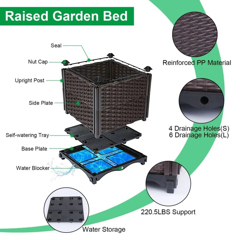 Self-Watering Planters Box Large For Balcony Garden Thickened Material Square Veg Planting Kit Modular Design Home Courtyard