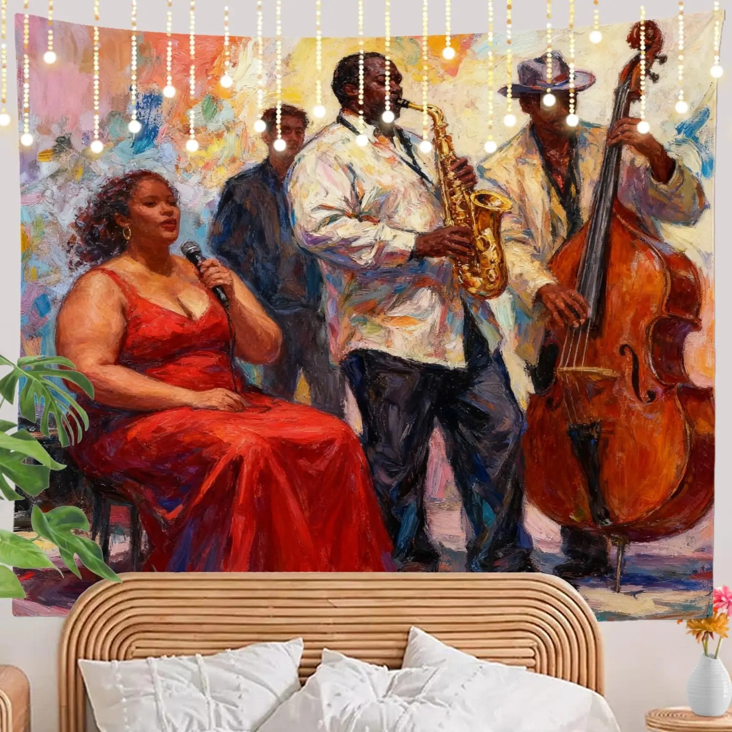 Vibrant Jazz Musicians Tapestry Wall Hanging Decoration Art for Living Room Home Decor Music Lovers Bohemian Gift Print