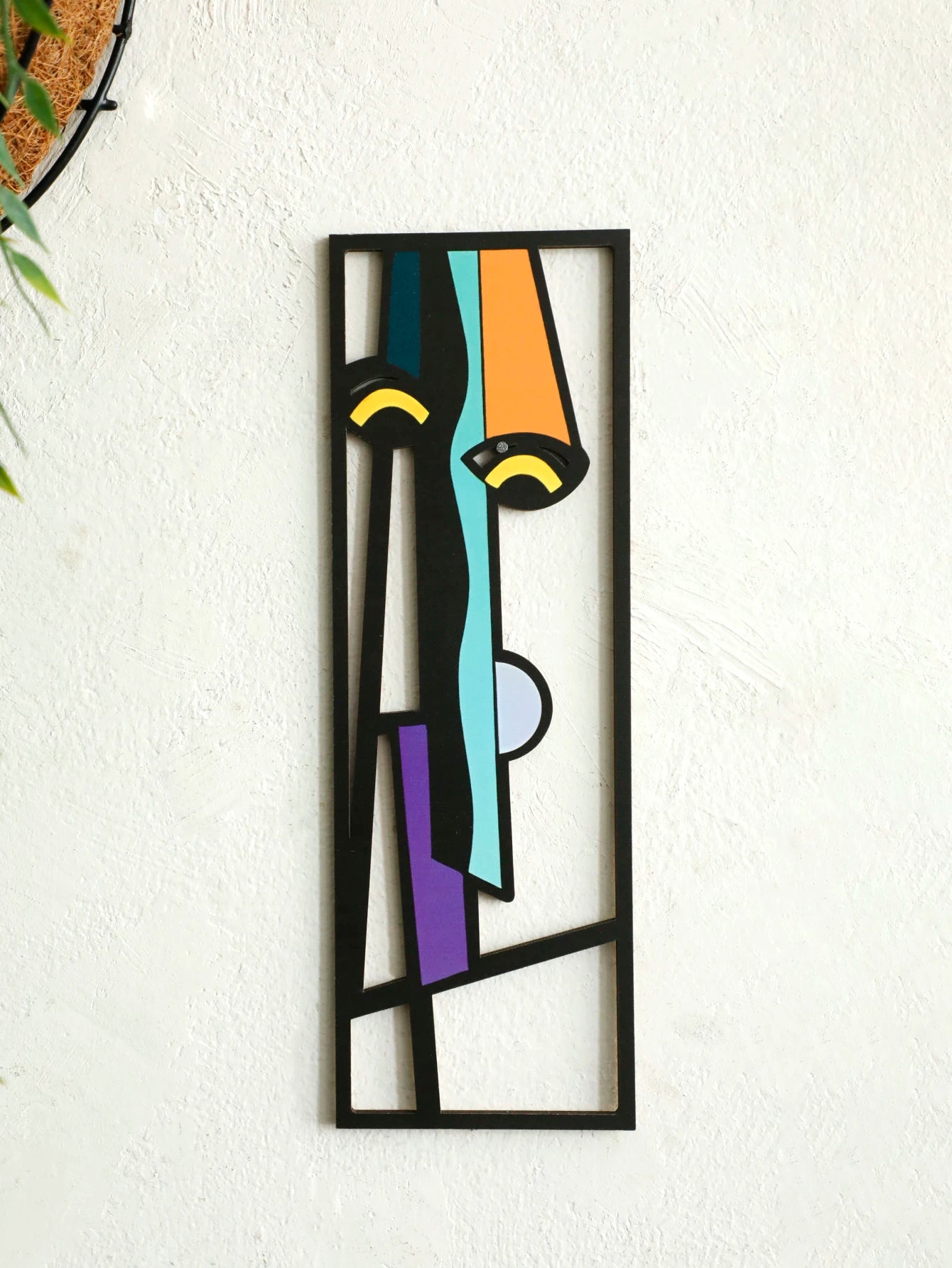 Abstract Wooden Wall Hanging Boho Modern Geometric Face Design Hanging Decor for Boho Home Decor, Living Room, Bedroom, Office