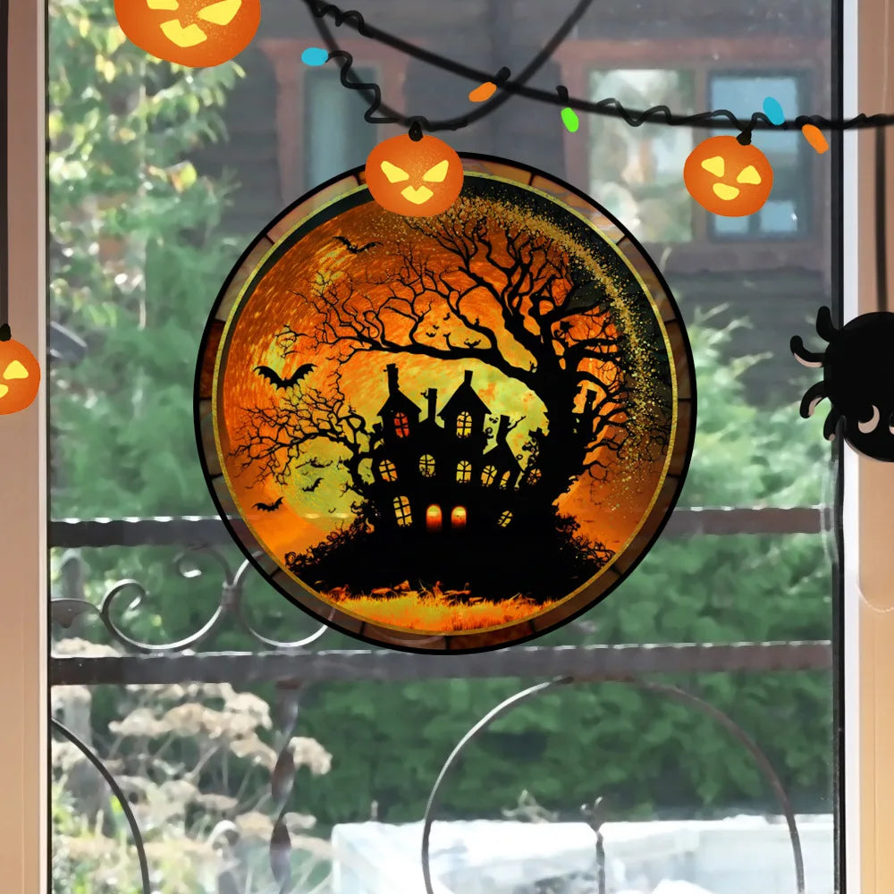 Halloween PVC Static Glass Stickers Scary Castle Cat Glass Stickers Non Adhesive Removable Party Home Decorations