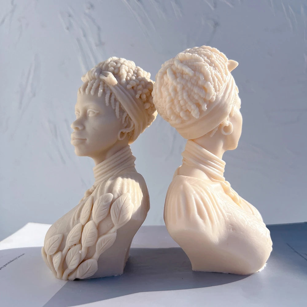 Afro Women Candle Mold African Female Goddess Bust Silicone Molds Beautiful Woman Wax Mold Home Decor