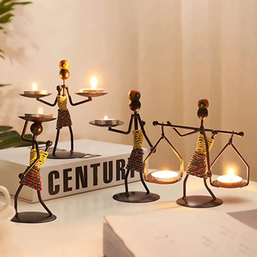 Nordic Metal Candlestick Abstract Character Sculpture Candle Holder Decor Handmade Figurines Home Decoration Art Gift