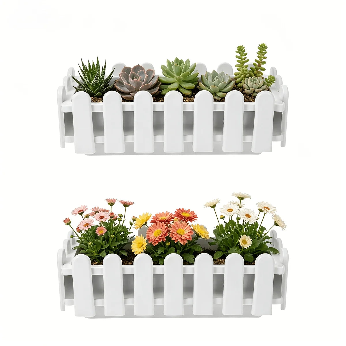 Fence Style Planter Box Balcony Garden Decor Planting Container, Succulent Artificial Flower Green Plant Pot For Indoor Outdoor