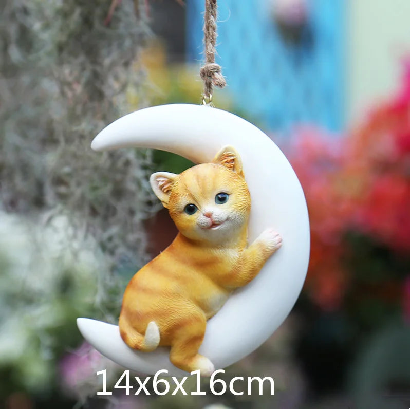 Resin Handicraft Ornaments Cartoon Pendant Garden Courtyard Hanging Decoration Moon Rabbit Home Furnishing