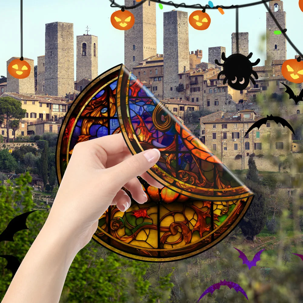 Halloween PVC Static Glass Stickers Scary Castle Cat Glass Stickers Non Adhesive Removable Party Home Decorations