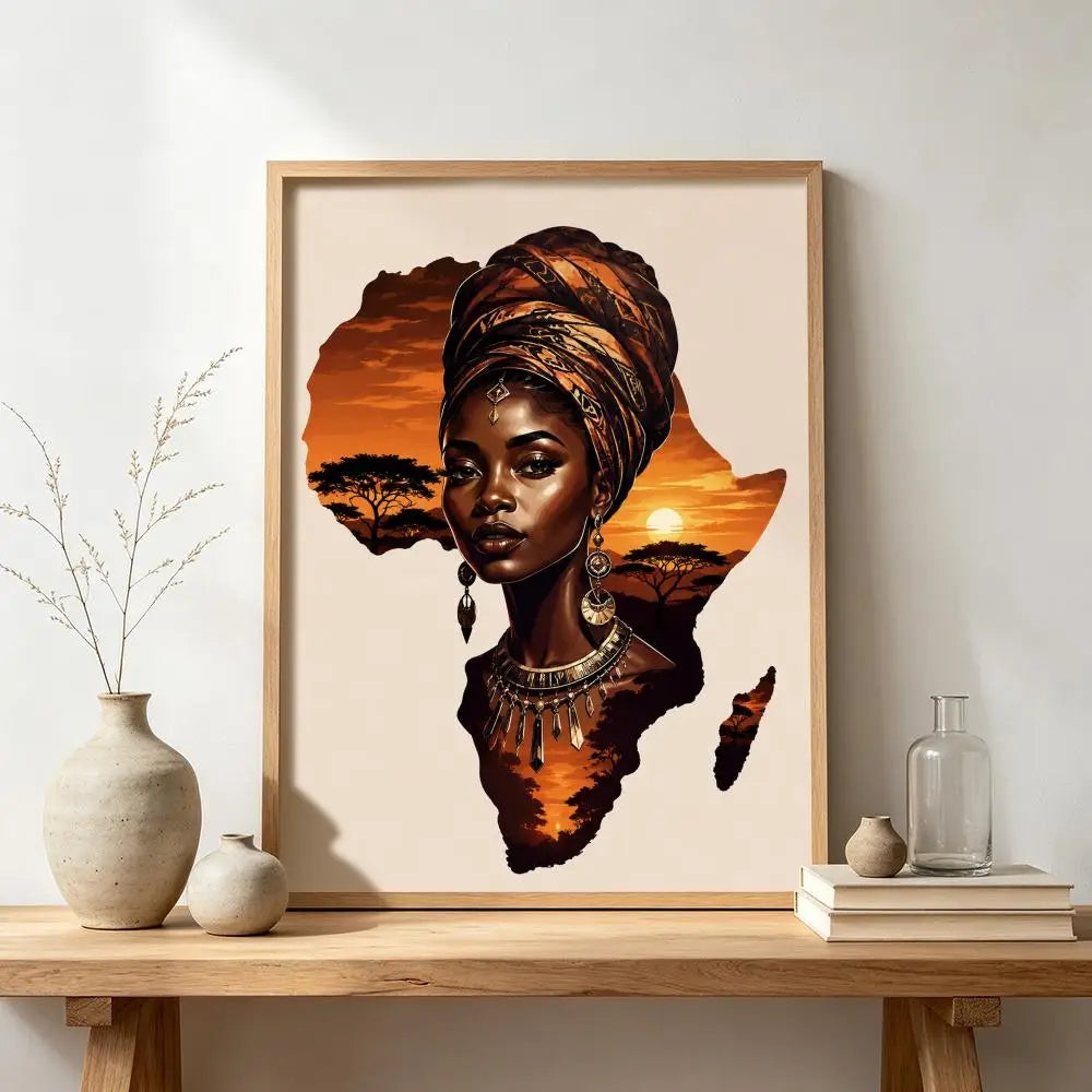 African Woman Map Silhouette Print Poster Modern and Elegant Wall Stickers for Home Decor Living Room Dormitory Wall Art