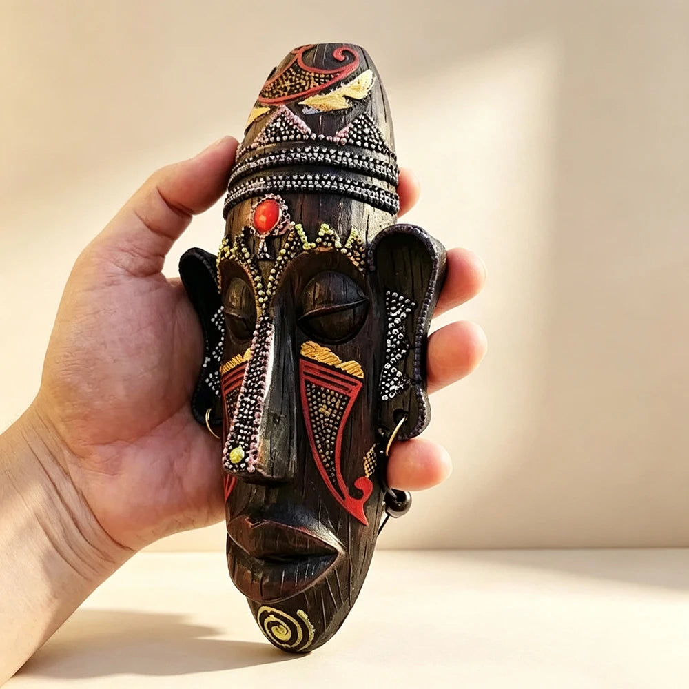 1pc, African Style Hanging Decorations, South Africa Mask Pendant, Handmade Painted Resin Craft, Restaurant Bar Wall Decoration