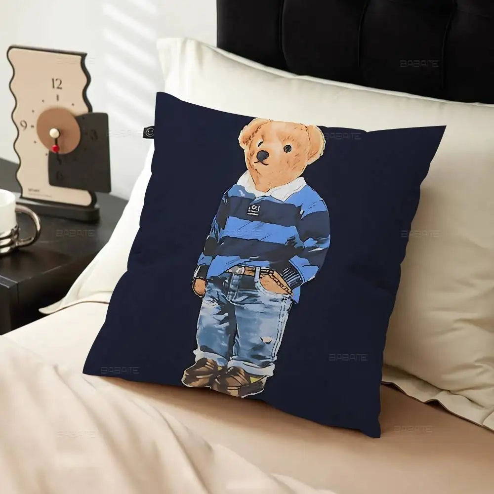 Cute Teddy Bear Happy Pillow Gifts Home Office Furnishings Bedroom Sofa Car Cushion Cover Case 45x45cm