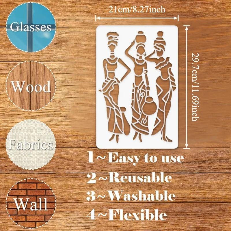 A4 29 *21cm African women DIY Stencils Wall Painting Scrapbook Coloring Embossing Album Decorative Paper Card Template,wall