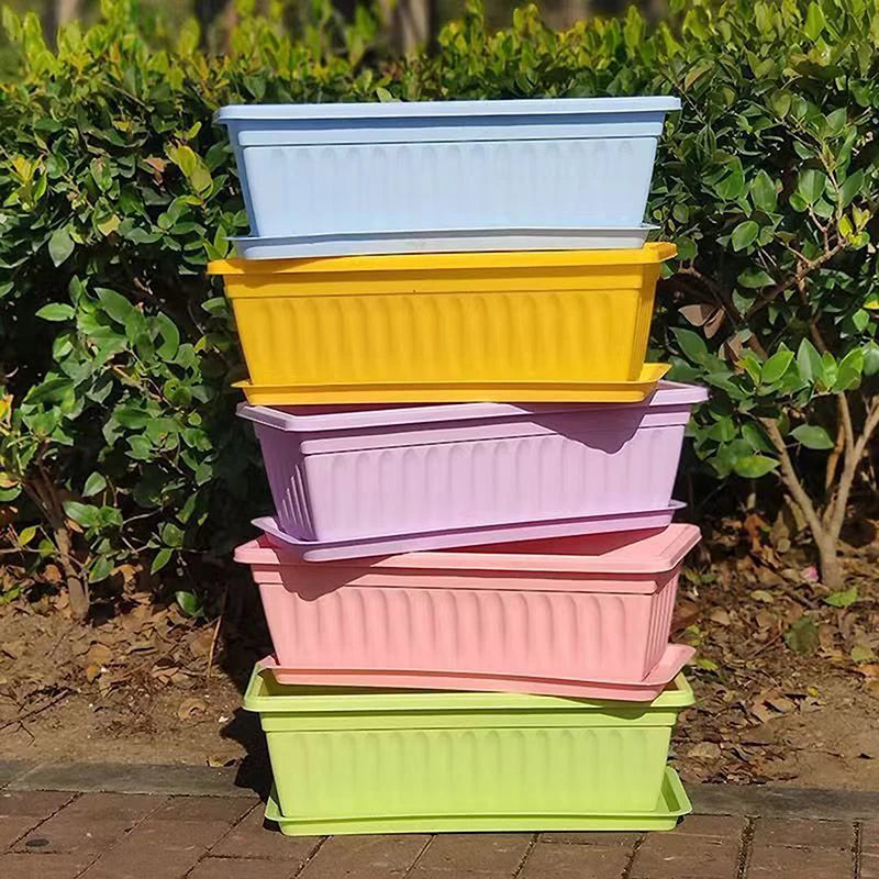 Breathable Plastic Rectangular Flowerpots 1Set Vegetable Planters For Balcony Indoor Gardening Plant Pot Home Garden Decor