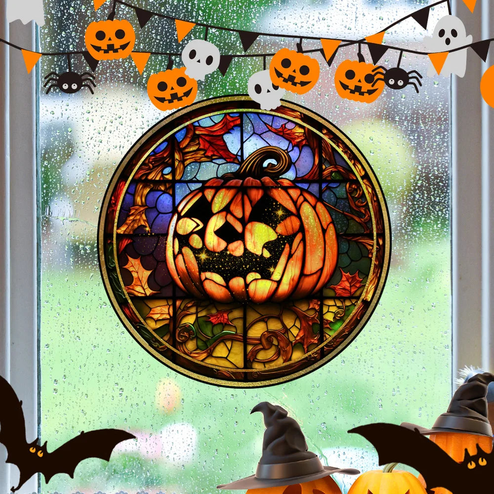 Halloween PVC Static Glass Stickers Scary Castle Cat Glass Stickers Non Adhesive Removable Party Home Decorations
