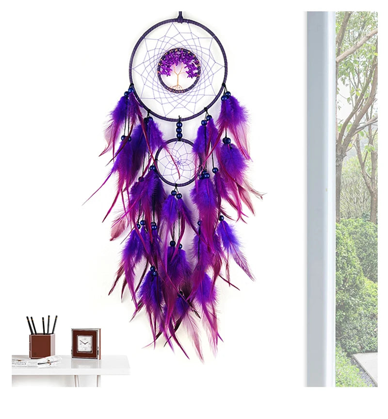 Dream Catcher Living Room Hanging Ornaments Crystal Tree of Life Hand-woven Wind Chimes Birthday Festival Gifts Home Decorations